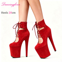 Sandales à plateforme à lacets pour femmes, talons hauts classiques de 20 cm (8 pouces), bout rond, pour la danse sur barre, style boîte de nuit