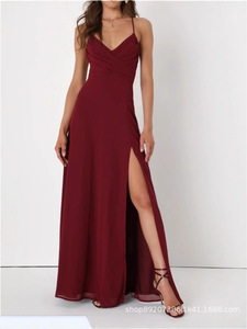Vestido de dama de honor de gasa estilo europeo y americano, vestido largo, vestido de noche para fiesta de damas de honor para mujer - Product Image 1