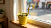 Pot de fleurs suspendu en métal avec crochet, seau à plantes en fer galvanisé jaune, pot de plante suspendu pour balcon ou balustrade, pour la décoration du jardin
