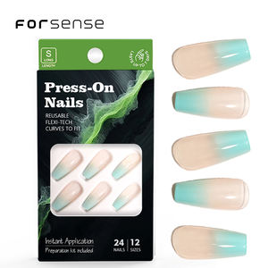 Etiqueta privada 24 piezas Prensa de ataúd corto en las <span class=keywords><strong>uñas</strong></span> Puntas de <span class=keywords><strong>uñas</strong></span> artificiales transparentes Mujeres bonitas Pegamento en las <span class=keywords><strong>uñas</strong></span> Ombre Diseños de color <span class=keywords><strong>azul</strong></span> - Product Image 1