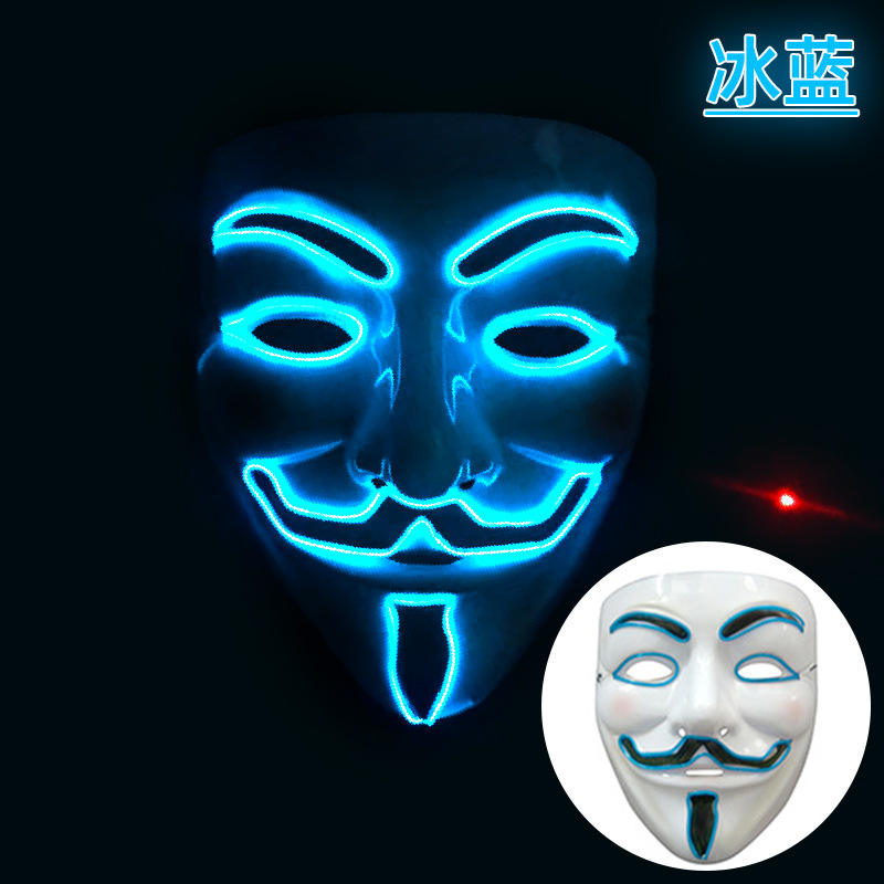 Maschera luminosa blu ghiaccio vendetta bianca a forma di v