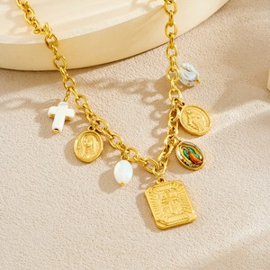 European Style Gold Plated Pendant <b>Set</b> With Cross Charm Necklace And <b>Bracelet</b> For Women Everyday Wear - Product Image 2