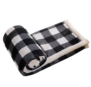 加厚双层法兰绒格子印花毛毯保暖毯