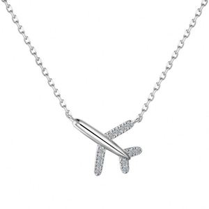 Dylam Unique Tiny Charm Jewelry 925 Sterling Silver Link Chain <b>D</b> VVS1 Moissanite Stone Airplane Pendant <b>Necklace</b> <b>Necklaces</b> - Product Image 1