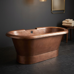 Baignoire rectangulaire classique en cuivre avec couvercle, finition patine émaillée indienne, pieds à griffes, vente en gros - Product Image 3