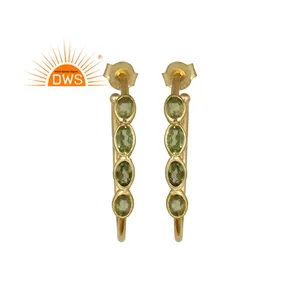 Natural Peridot Gemstone Earrings Wholesale Party Wear Gold Plated 925 Silver Hoop Earrings Jewelry Vintage Collection