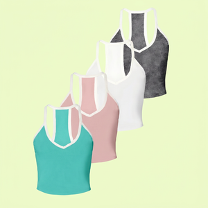 Lot de 4 débardeurs racerback pour femmes, couleur unie, respirants, sportifs, sans manches, coupe courte avec bordure blanche - Product Image 1