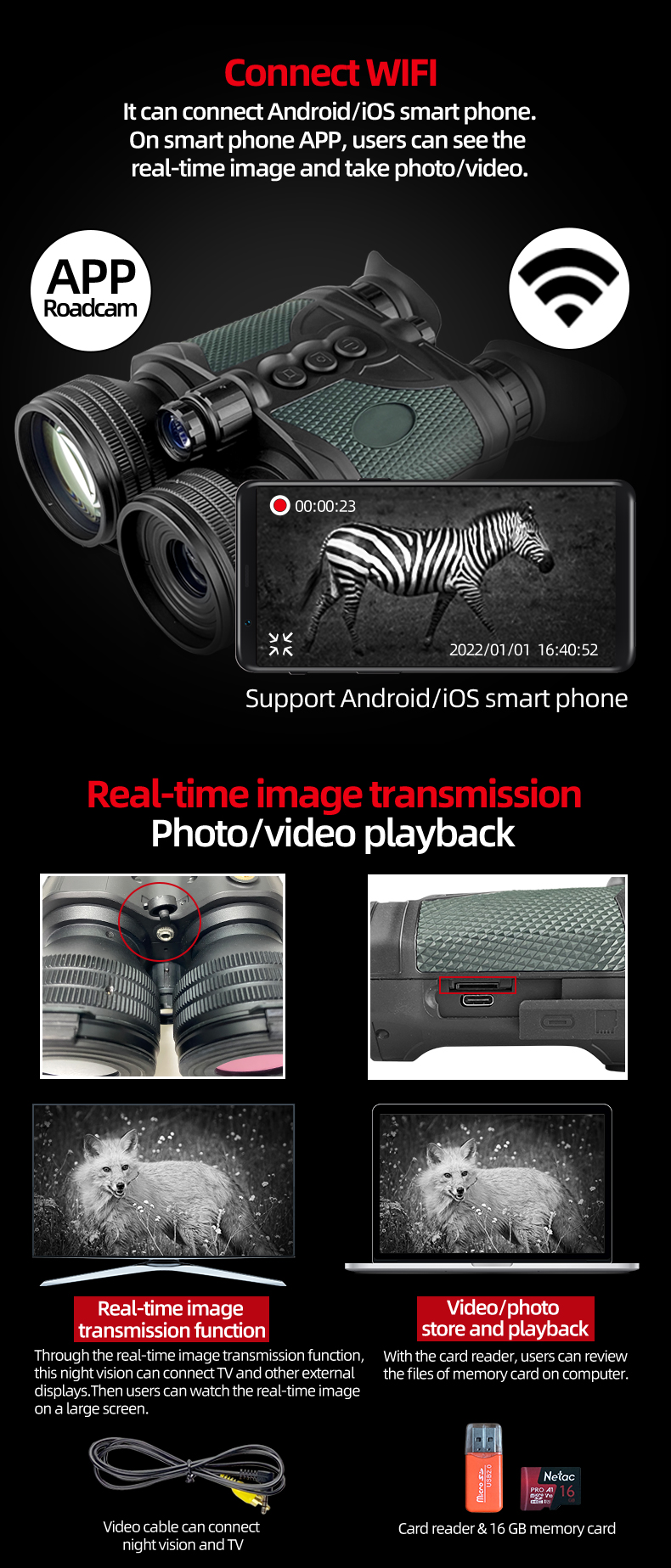 6.539X50 Digital Night Vision Binoculars WIFI APP with 10600m Laser