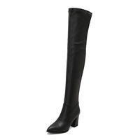Bottes montantes pour femme à talon épais et bout pointu en cuir synthétique, imperméables, désodorisantes, doublure PU, style Millennial Street (OEM/ODM)