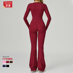 Conjunto Deportivo Disko para Yoga, Manga Larga, Cintura Alta, Pantalón Acampanado, Dos Piezas, Color Sólido, Ropa Deportiva para Mujer, TZ2030 - Product Image 1