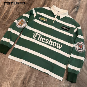 Camisetas Vintage de Hip Hop para Hombre, Manga Larga, Cuello Camisero, Rayas, Polo, Estilo Urbano, Tallas Grandes, OEM, ODM, Envío Rápido, GOTS - Product Image 3