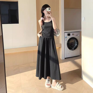 Top da donna stile coreano in tinta unita in due pezzi stile autunno Casual maglia traspirante e <span class=keywords><strong>gonna</strong></span> lunga - Product Image 3