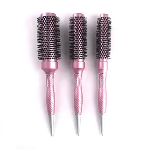 Professional Customize LOGO Rose Gold 130mm Long Barrel Round Hair Brush Ceramic Ionic Thermal Nylon Bristle Brushes for salon