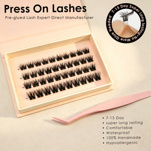 <strong>UK</strong> Hot Selling Waterproof 7-15 Days Long Lasting 100% Handmade Wispy Fluffy Press On Lashes Custom Lengths Curl <strong>Magnetic</strong> Box - Product Image 1