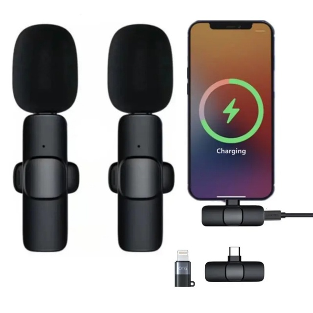 OEM Wireless Lavalier Lapel Mini Microphone 2 in 1 Clips Noise Cancel Recording Small Mic for iPhone Android Type C Live Stream