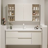 Nouvelle armoire de salle de bain en MDF laqué de luxe, résistante à l'eau, design moderne, marbre artificiel pour appartement, villa