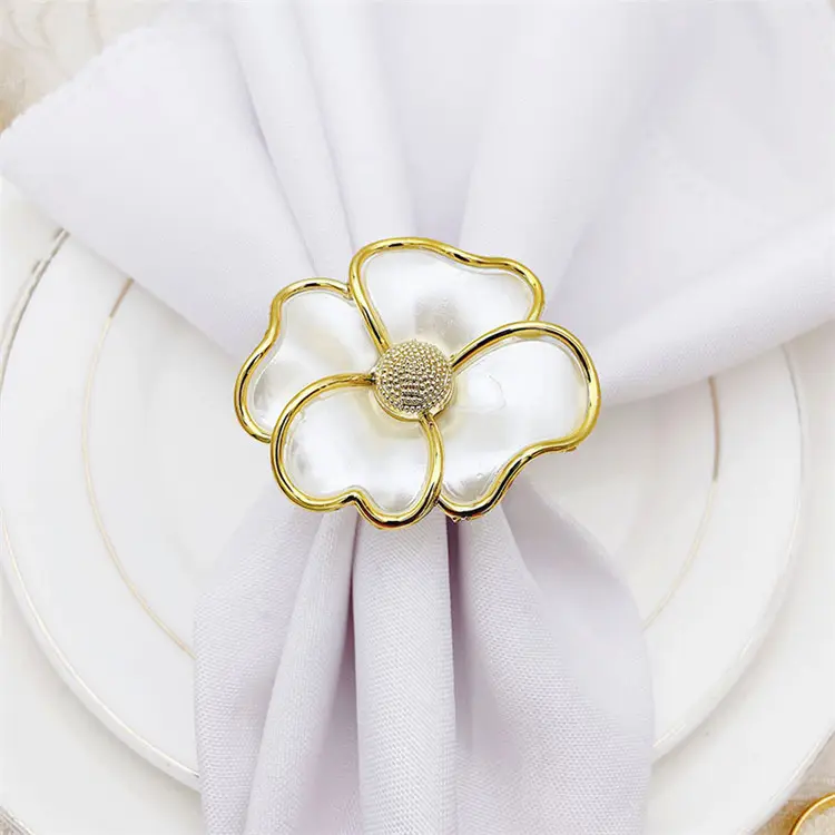Hochzeit Metall Weißgold Blumen blüte Servietten ring halter Luxus Servietten ring für Tisch Hotel Dekoration