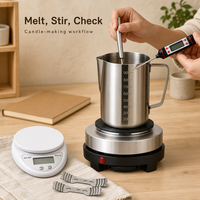 Kit de pot à cire avec cuillère de mélange, tasse graduée, balance électronique et thermomètre pour la fabrication artisanale de bougies DIY