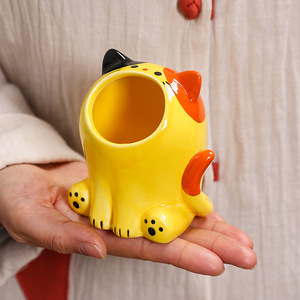 Cendrier en céramique en forme de chat mignon, blanc et jaune, décoration de bureau pour la maison, le salon, cadeau - Product Image 4
