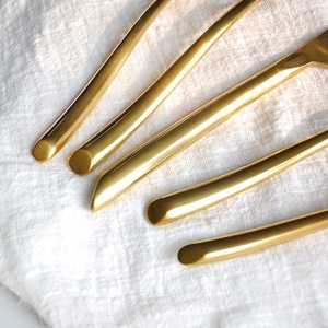 Boda de acero inoxidable biselado con cubertería chapados en oro utensilio de oro cubiertos - Product Image 2