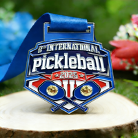 Medali Internasional Pickleball Berkualitas Tinggi, Paduan Seng Berlapis Perak Antik Dengan Pola Pickleball & Desain Logo Acara