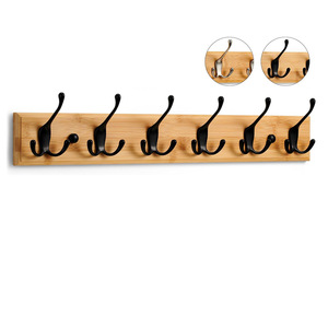 Perchero de bambú para montar en la pared con 6 ganchos de 590 mm de longitud para baño, dormitorio, sala de estar - Product Image 2