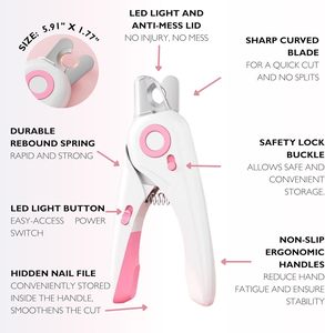 เครื่องมือกรูมมิ่งสัตว์เลี้ยงแบบพกพาขนาดเล็ก ดีไซน์ใหม่ พร้อมไฟ LED กรรไกรตัดเล็บสุนัขและแมว สแตนเลส อุปกรณ์ดูแลเล็บ - Product Image 2