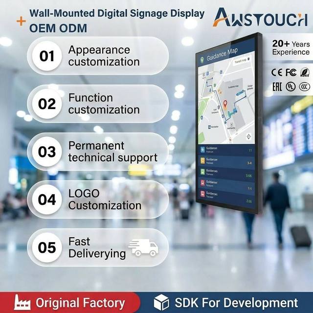 AWSTOUCH 75 Inch Wall Mount Digital Menu Board  with HD Display and Interactive Touch Screen