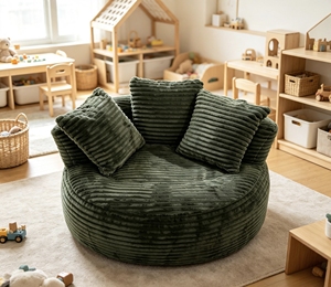 <span class=keywords><strong>Sofá</strong></span> de Corduroy a Rayas Suaves Relleno de Espuma Triturada, Cómodo Sillón Reclinable para Sala de Estar, Dormitorio o Rincón de Lectura - Product Image 5