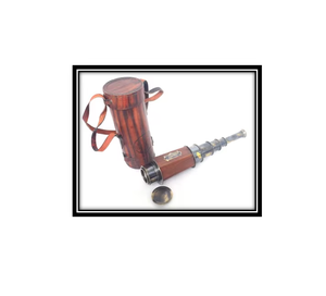 Telescopio de mano de latón antiguo con soporte de madera de estilo Vintage clásico premium y cubierta de cuero regalos de fiesta de cumpleaños - Product Image 3