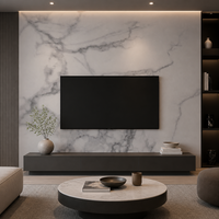 Dalle en pierre frittée blanche à motif floral audacieux 1600x3200mm, carrelage en porcelaine effet marbre haute contrastation pour mur TV de hall moderne