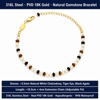 Meilleures ventes 2026 – Bracelets en acier inoxydable plaqué or 18 carats avec perles naturelles de jade blanc et œil de tigre, personnalisables en gros