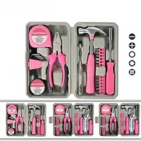 Ensemble d'outils manuels de 24 pièces en acier au carbone rose de qualité supérieure avec étui rigide, comprenant des pinces, un marteau et des tournevis, idéal pour la réparation à domicile, cadeau pour femmes