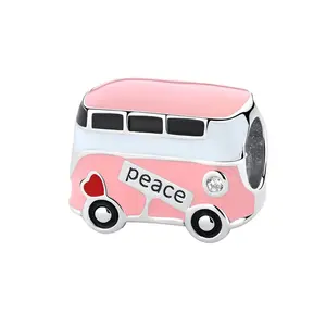 Wholesale Peace Pink Bus Charms Beads For Snake Bracelets Fashion DIY Jewelry 925 Sterling Silver Charms For Women