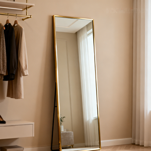 <span class=keywords><strong>Miroir</strong></span> sur pied pleine longueur décoratif en aluminium <span class=keywords><strong>doré</strong></span>, grand format, pour dressing, vente en gros à prix réduit - Product Image 1