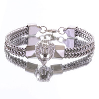 Bracelet de fête pour homme en acier inoxydable résistant, plaqué or et argent, avec tête de lion style hip-hop, vente en gros