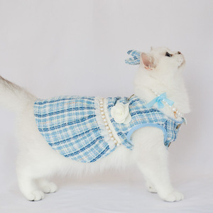 Vêtements pour animaux de compagnie en gros : Robes à carreaux avec nœud pour petits chiots et chatons - Product Image 2