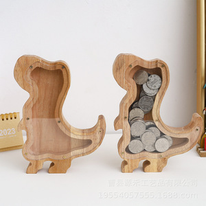 Tirelire en bois en forme d'animal de dessin animé, tirelire transparente Tyrannosaurus Rex, pot à monnaie, décoration de bureau - Product Image 2
