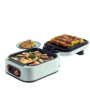 Nouveau Mini marmite électrique 2 en 1 avec barbecue 1800W multifonction Portable Split Pot sans fumée Barbecue Grill