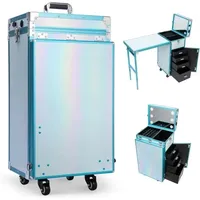 Table de manucure roulante portable, organisateur de maquillage pliable pour voyage, chariot d'enseignement des soins des ongles avec haut-parleur, en matériau PVC, fabriqué en Chine continentale