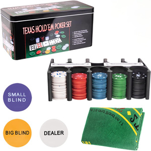 Ensemble de 200 jetons de <span class=keywords><strong>poker</strong></span> avec boîte de rangement en fer, vente chaude, jetons de <span class=keywords><strong>poker</strong></span> en PP bon marché de 4g avec <span class=keywords><strong>tapis</strong></span>, cartes, boutons de croupier et instructions - Product Image 1