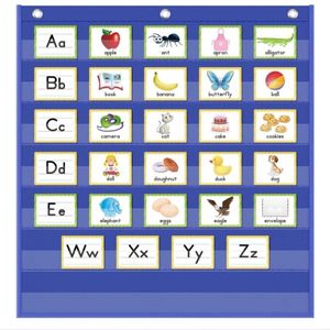 Pizarra de bolsillo personalizada para el aula (negro/azul, 28x28 pulgadas, tela de poliéster 420D) para lecciones de profesores, compatible con tiras de frases y palabras - Product Image 1