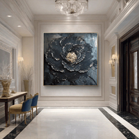Peinture à l'huile abstraite moderne de luxe noire et dorée, texture épaisse, feuille d'or, art mural pour la décoration du salon