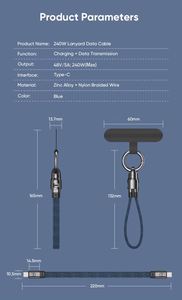 Portable Bullet Head 240W Nylon Keychain Lanyard <b>Type</b> <b>C</b> to <b>C</b> Cable Fast Charging for Mobile Phone Laptop iPhone Samsung - Product Image 6