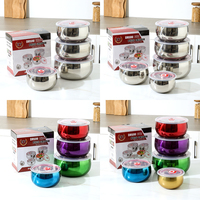 Ensemble de bols à salade en acier inoxydable en gros, 3/4/5 pièces, avec couvercle transparent, ustensiles de cuisine écologiques en métal