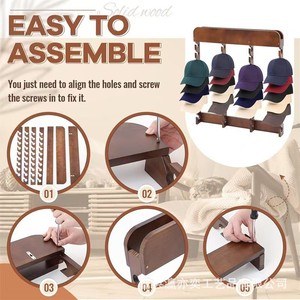 Porte-chapeaux mural en bois 75cm x 75cm, rangement pour casquettes de baseball et chapeaux de soleil - Product Image 5