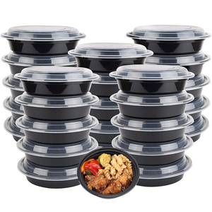 Portable Black Stackable Disposable PP Plastic Meal Prep Containers with Clear Lids
