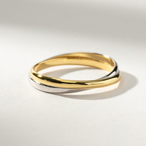 Bagues minimalistes personnalisées AR059 en argent sterling 925 plaqué rhodium/or, bagues croisées bicolores pour femmes, à porter au quotidien - Product Image 2