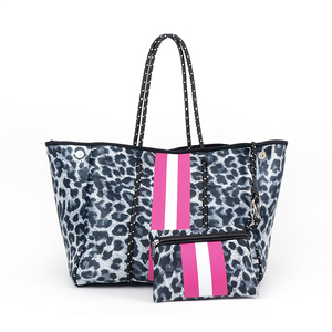 Vente en gros dames mode néoprène imprimé <span class=keywords><strong>l</strong></span>éopard <span class=keywords><strong>sac</strong></span> à main fourre-tout décontracté <span class=keywords><strong>sac</strong></span> à bandoulière avec fermeture ouverte noir <span class=keywords><strong>l</strong></span>éopard vendeur <span class=keywords><strong>sac</strong></span> - Product Image 2