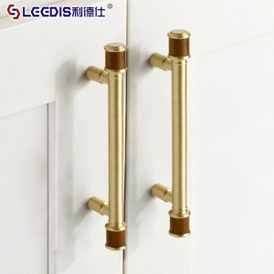 LGDIS Vintage Brass <b>Cabinet</b> Handles With Wood Ends <b>Rustic</b> Style For Wardrobe And Drawer Hardware - Product Image 2